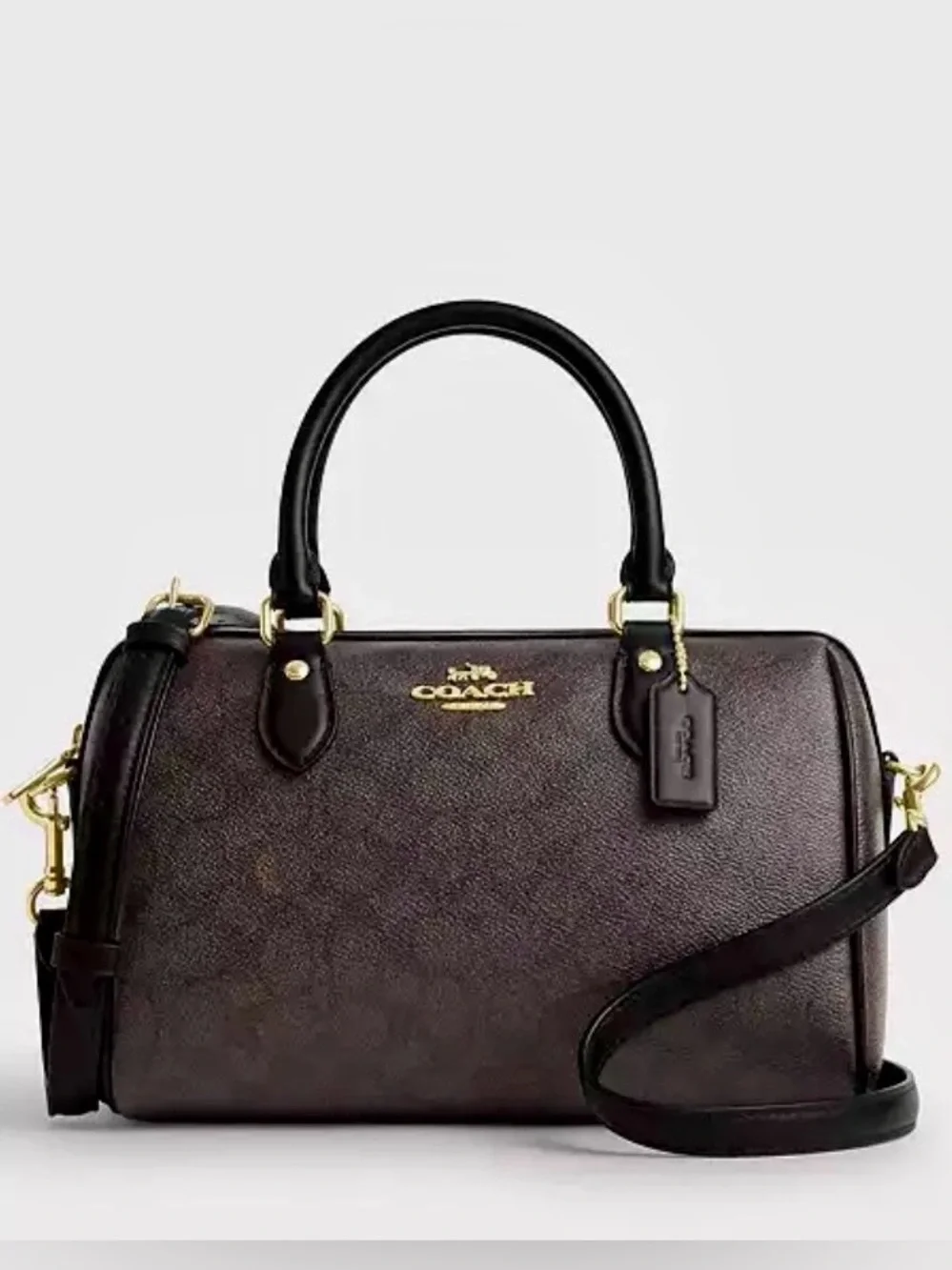 Coach Rowan Crossbody NWT Dark Brown Black Leather & Canvas w Gold Hardware NWT